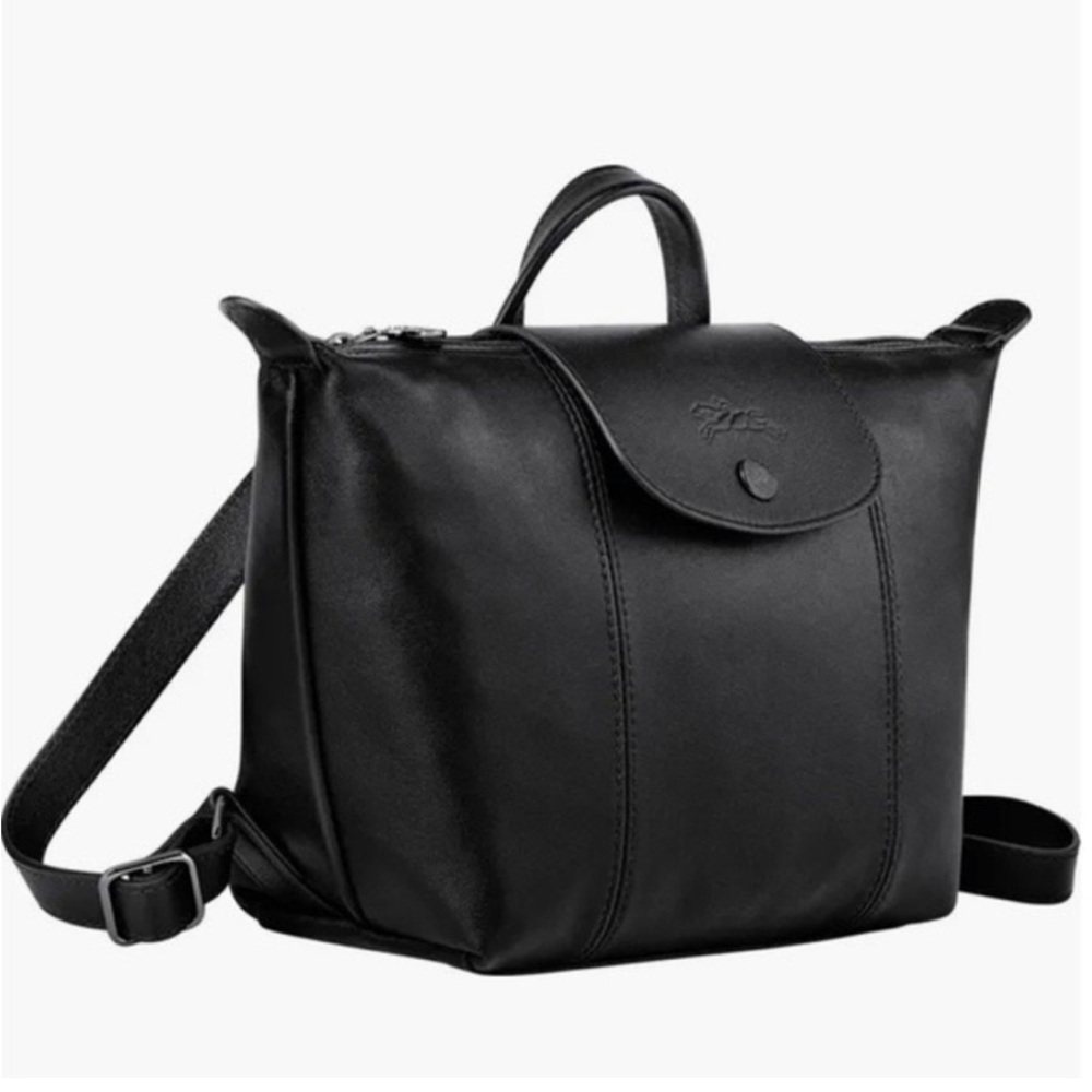Longchamp Black Leather Small Backpack with Top Handle